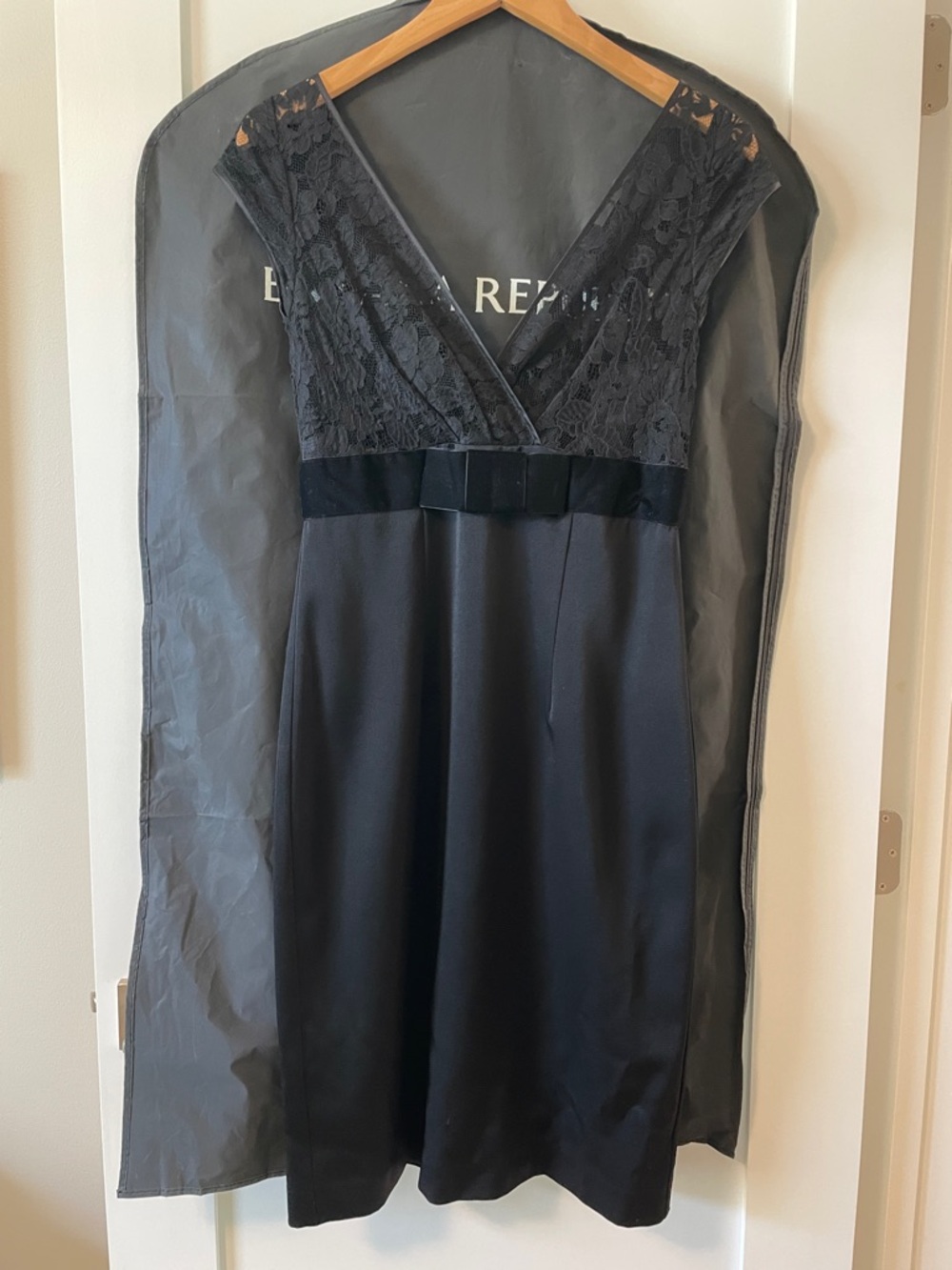 VTG Banana Republic Black Lace-Trim Satin Empire Dress